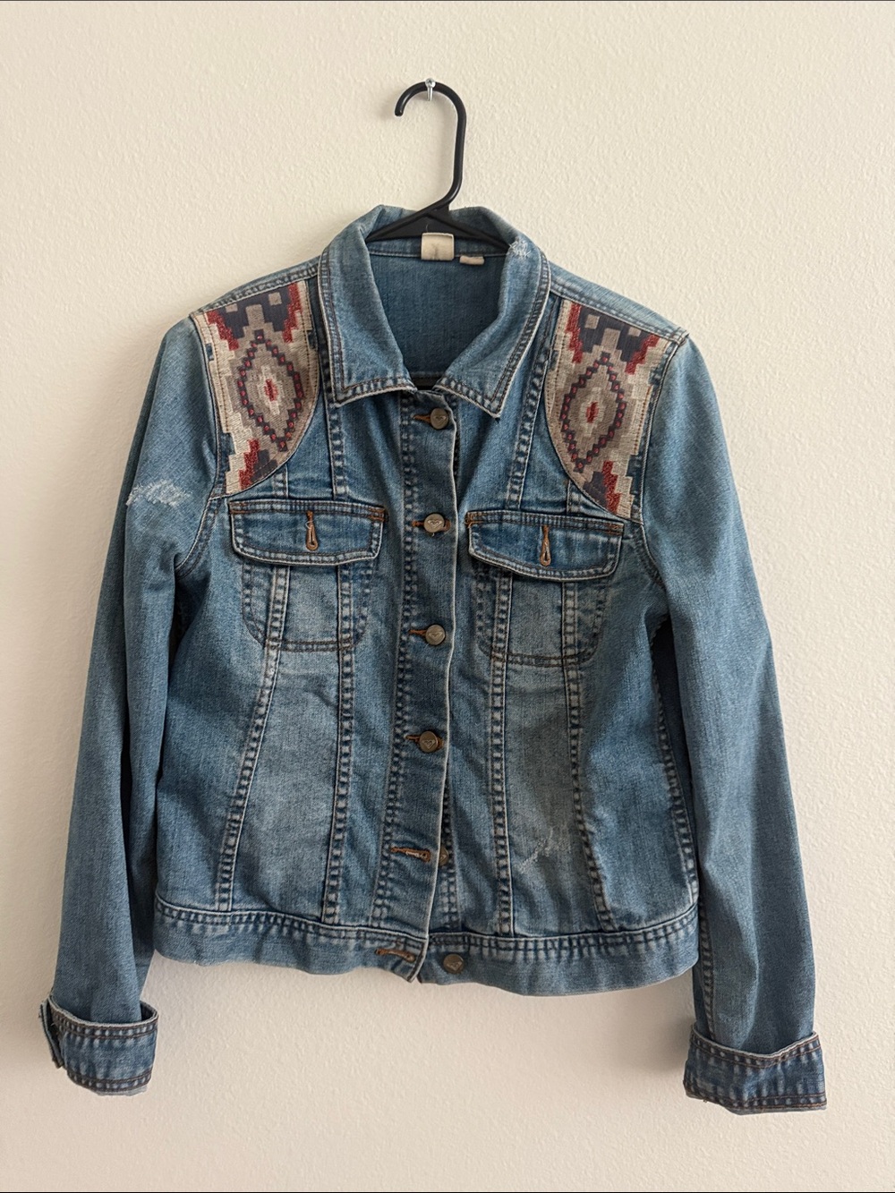 Roxy Blue Denim Jacket with Embroidered Shoulder Panels